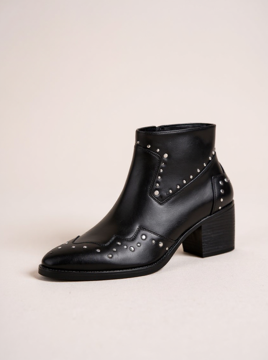 Zwarte Cowboy Enkellaarsjes met Studs