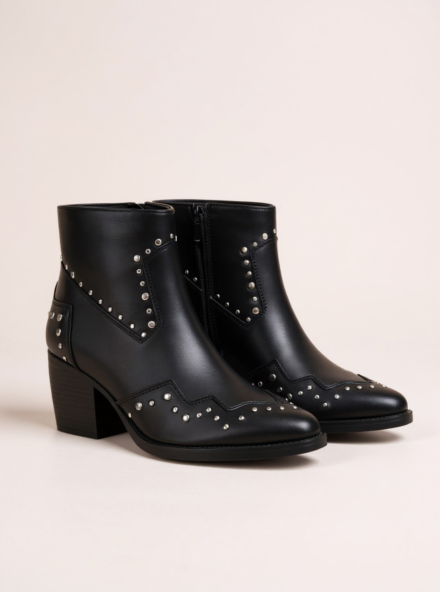 Zwarte Cowboy Enkellaarsjes met Studs