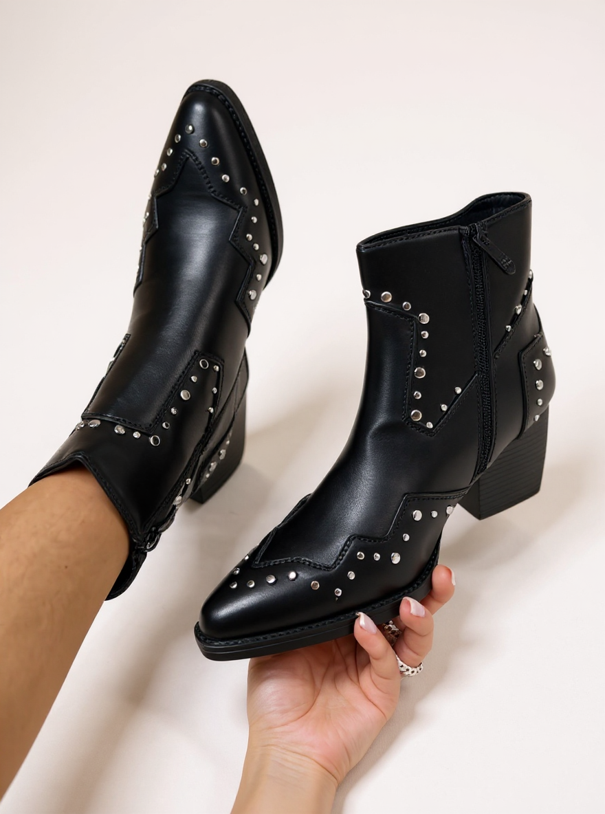 Zwarte Cowboy Enkellaarsjes met Studs