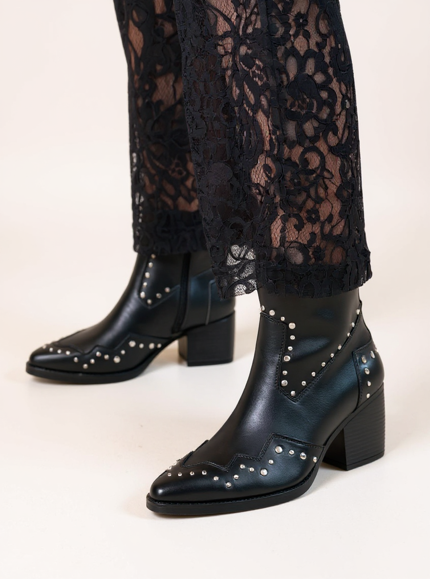 Zwarte Cowboy Enkellaarsjes met Studs