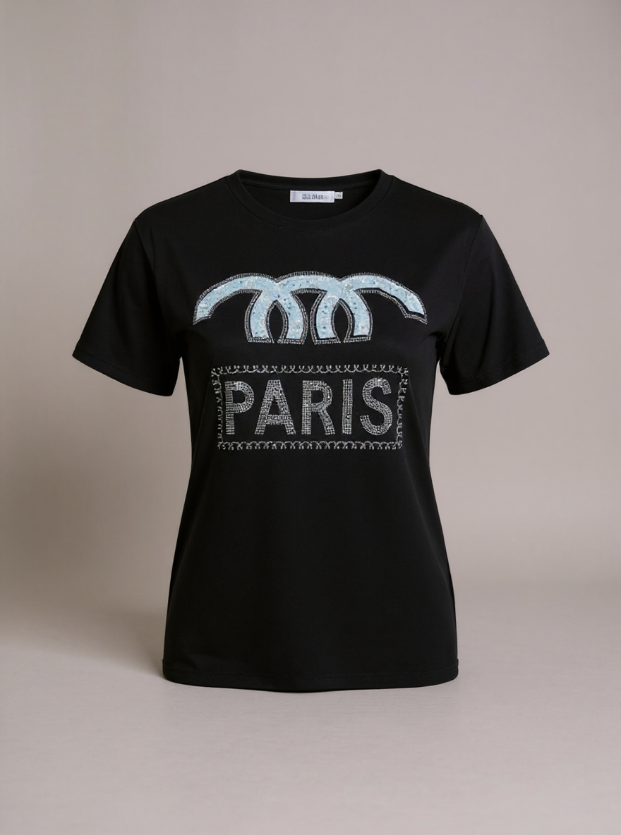 T'Shirt zwart "Paris" met Studds one size past tot mt 40/42