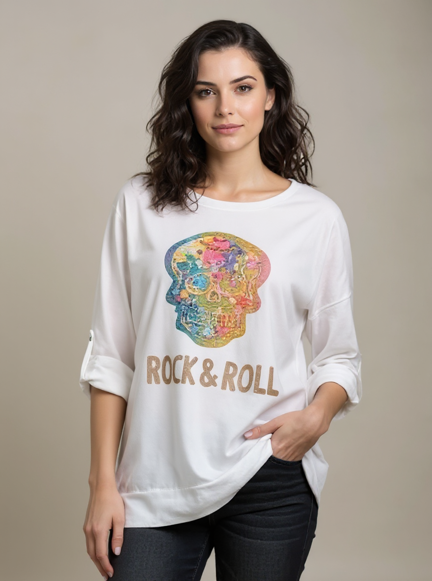 Sweater white met skull van D-Style one size passend tot 46/48