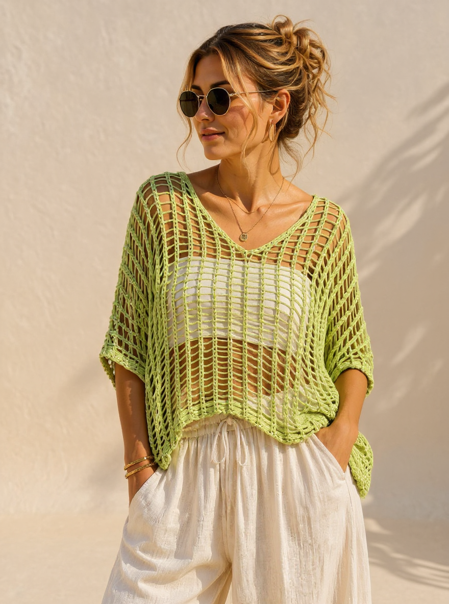 Boho Groen gehaakt shirt one size fits all