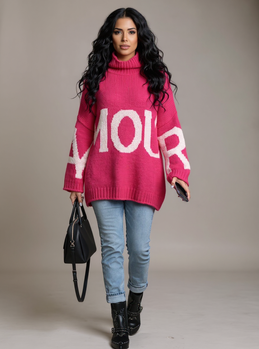 Amour Fel roze oversizede trui one size, draagbaar tot maat 44/46