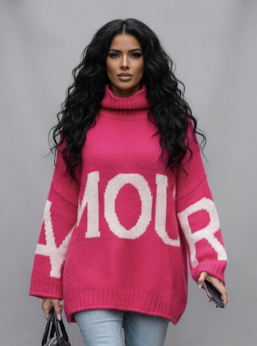 Amour Fel roze oversizede trui one size, draagbaar tot maat 44/46