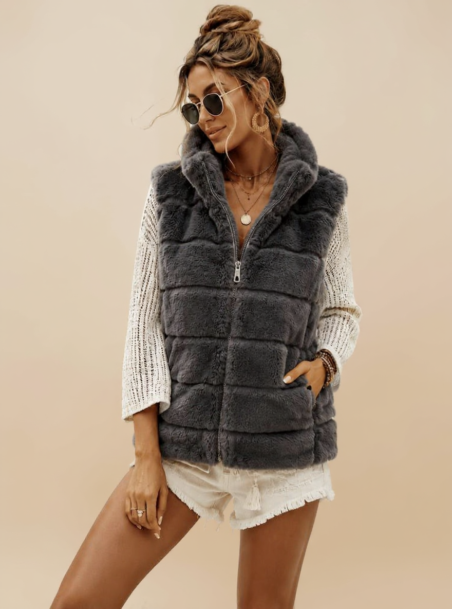 Fluffy Body warmer Antraciet grijs