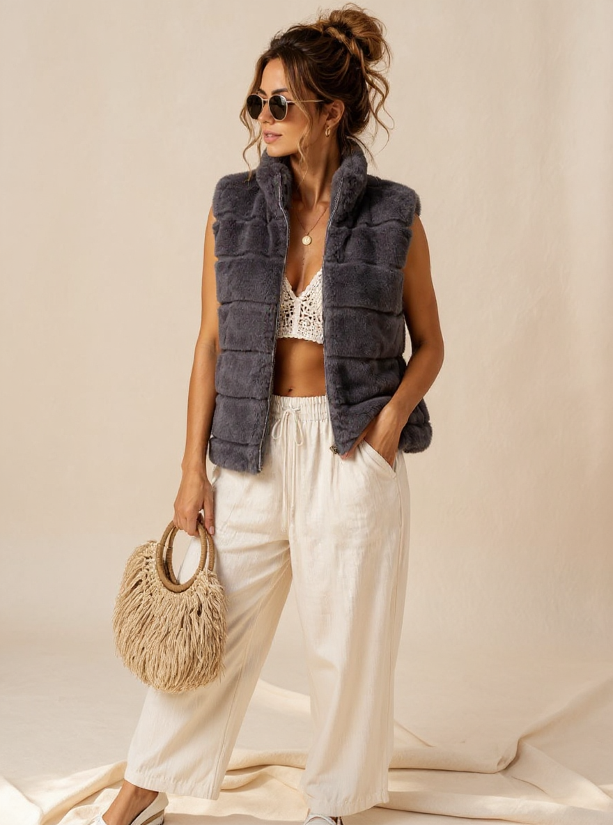 Fluffy Body warmer Antraciet grijs