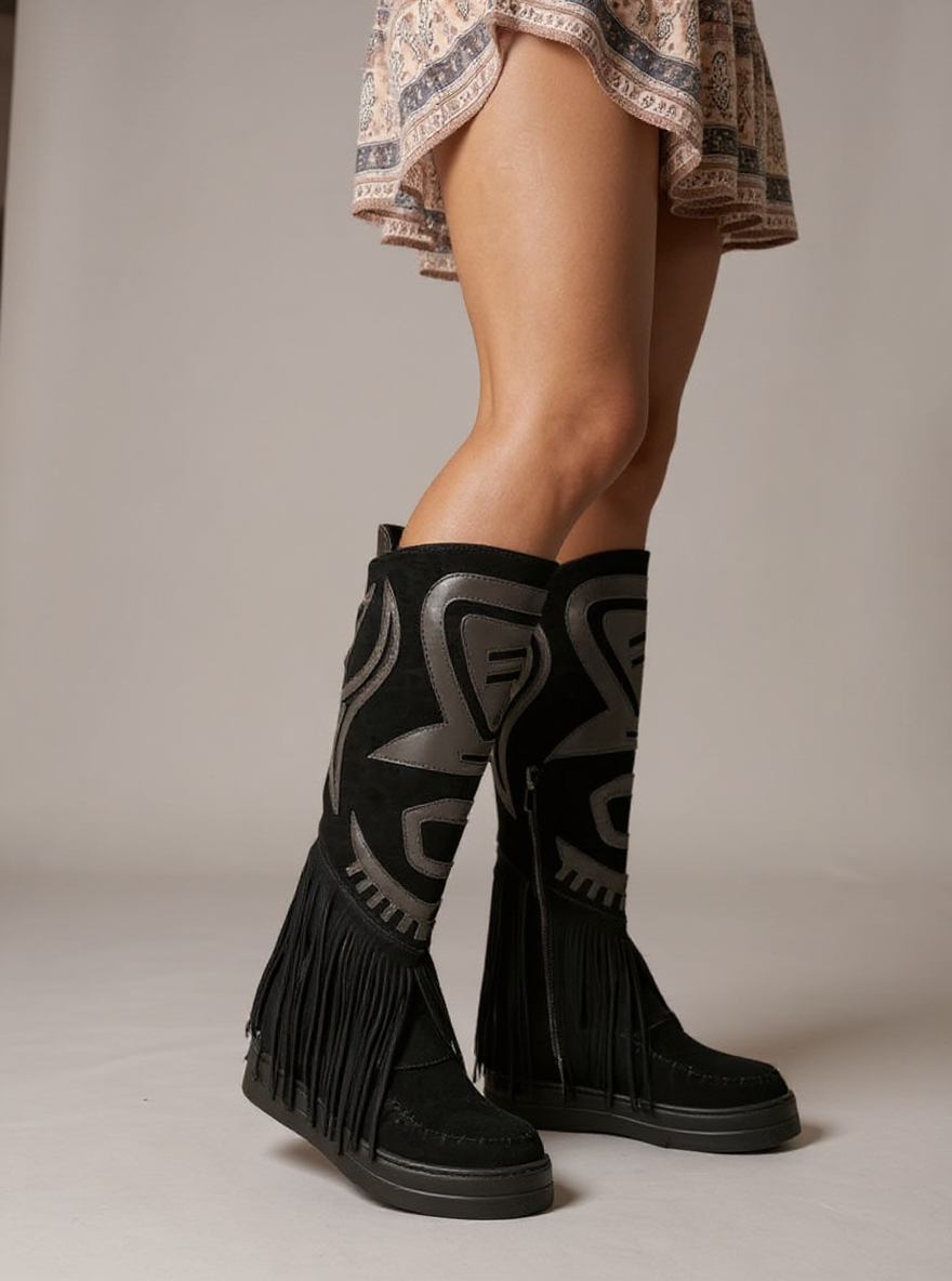Suedine Boho Fringie Boots