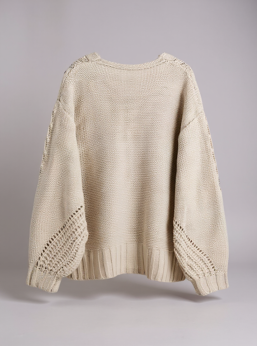 Ecru kabel trui met kleuren one size draagbaar tot mt M/XXXL
