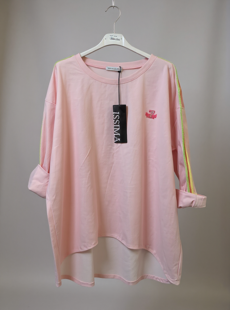 Zacht roze 2 delige Jog set met Neon bies