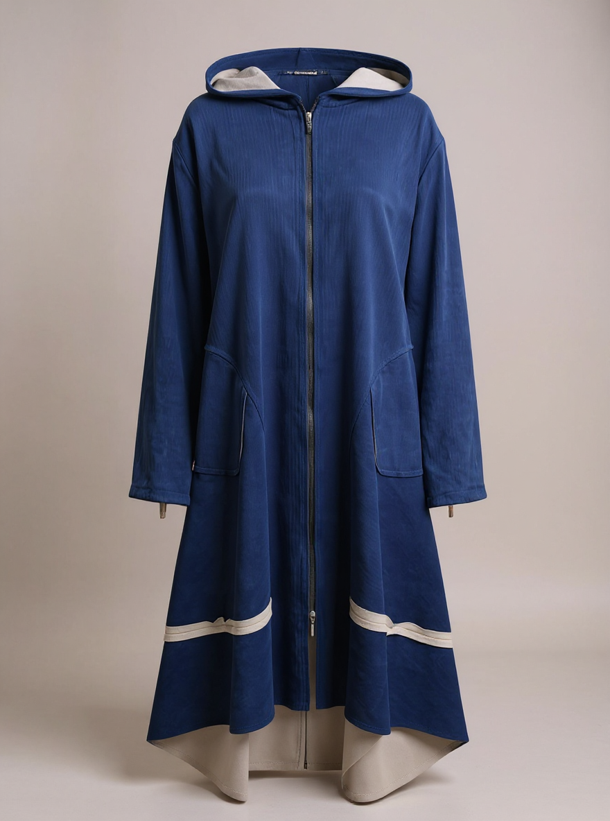Oversizede Blauwe fluweel Clarice lange Jas