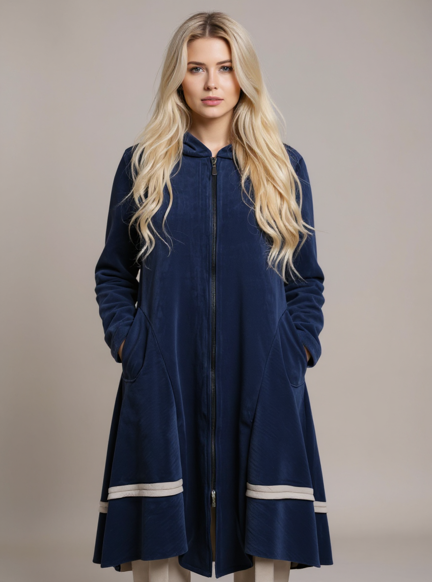 Oversizede Blauwe fluweel Clarice lange Jas