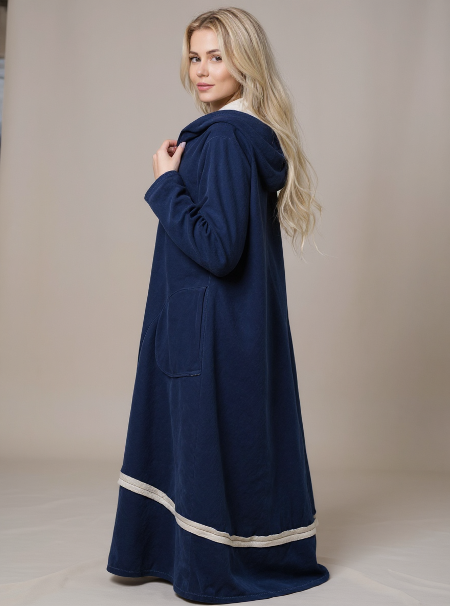 Oversizede Blauwe fluweel Clarice lange Jas