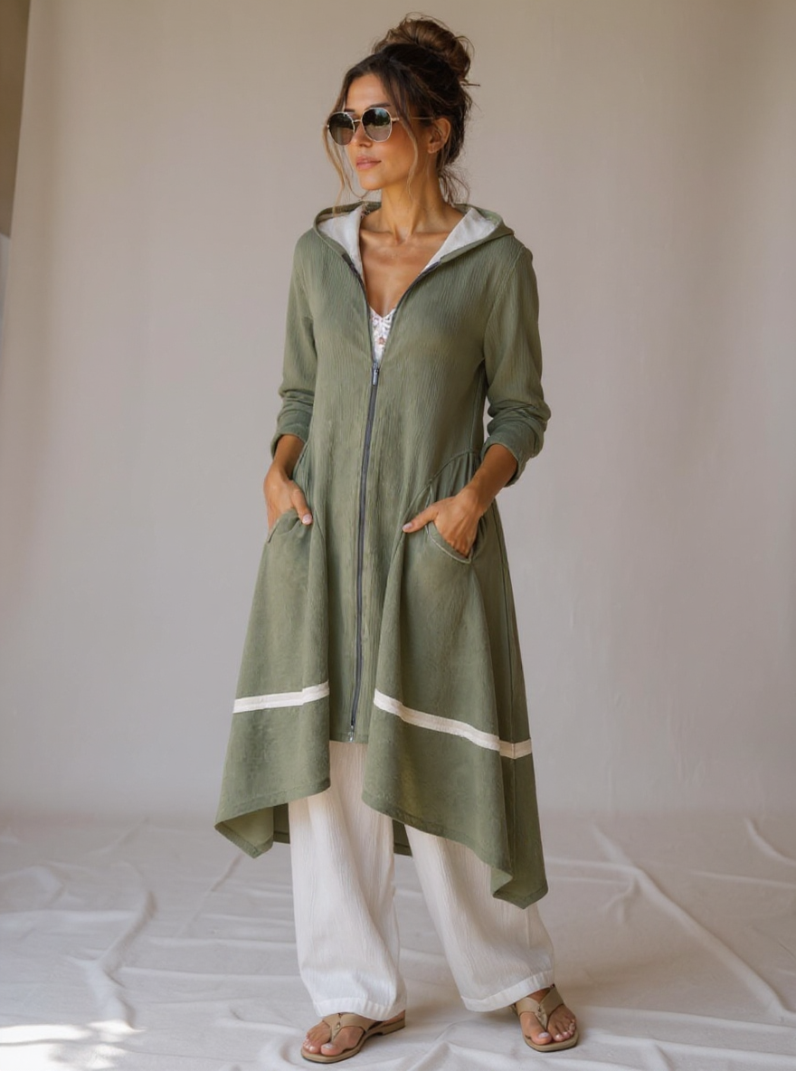 Oversizede Groene fluweel Clarice lange Jas
