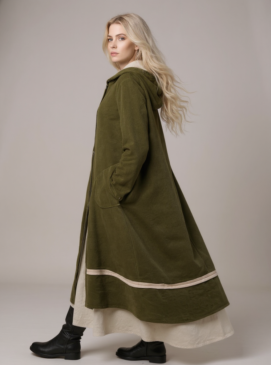 Oversizede Groene fluweel Clarice lange Jas