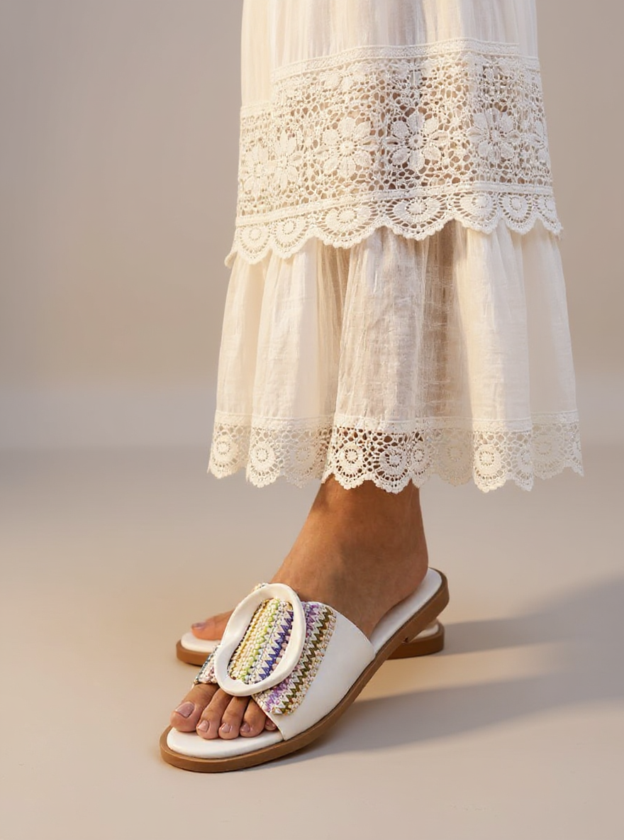Boho Slippers Flat white