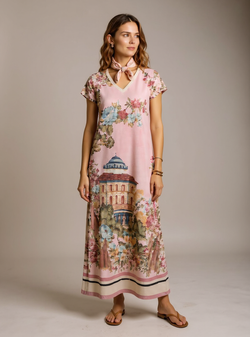 Zacht Roze maxi-jurk one size (36 tot 42)
