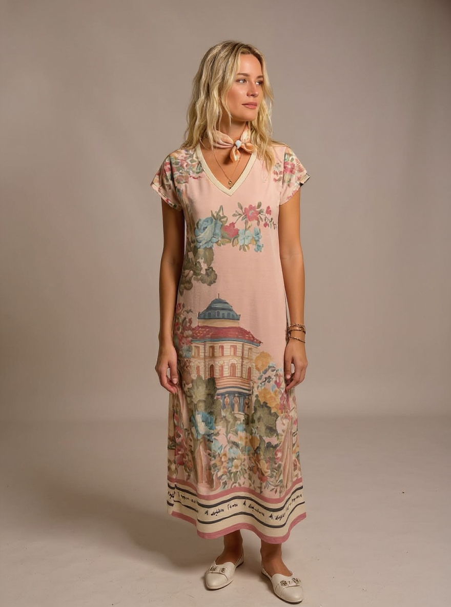 Zacht Roze maxi-jurk one size (36 tot 42)