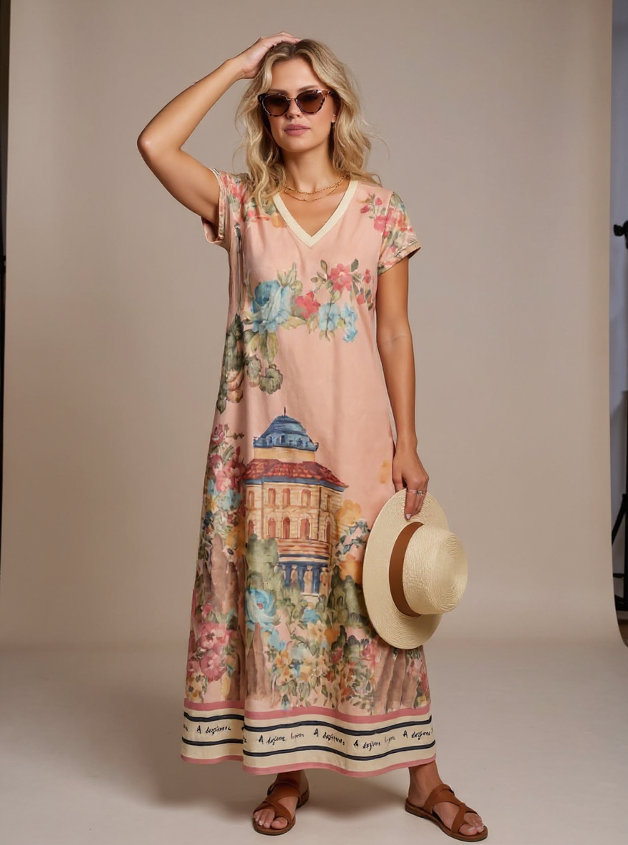Zacht Roze maxi-jurk one size (36 tot 42)
