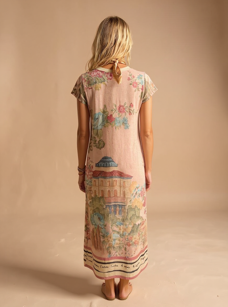 Zacht Roze maxi-jurk one size (36 tot 42)