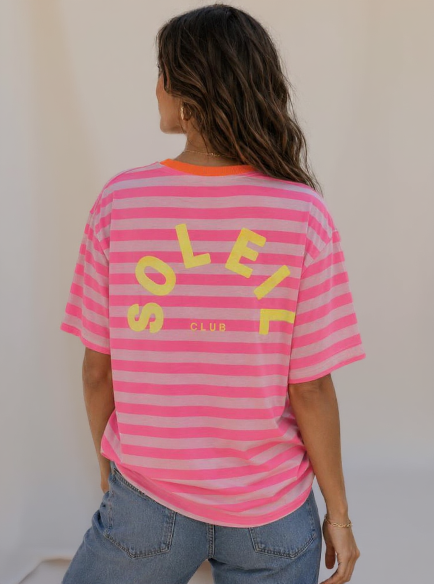 Tshirt neon Soleil Club Neon Roze gestreept OS draagbaar tot mt 42/44