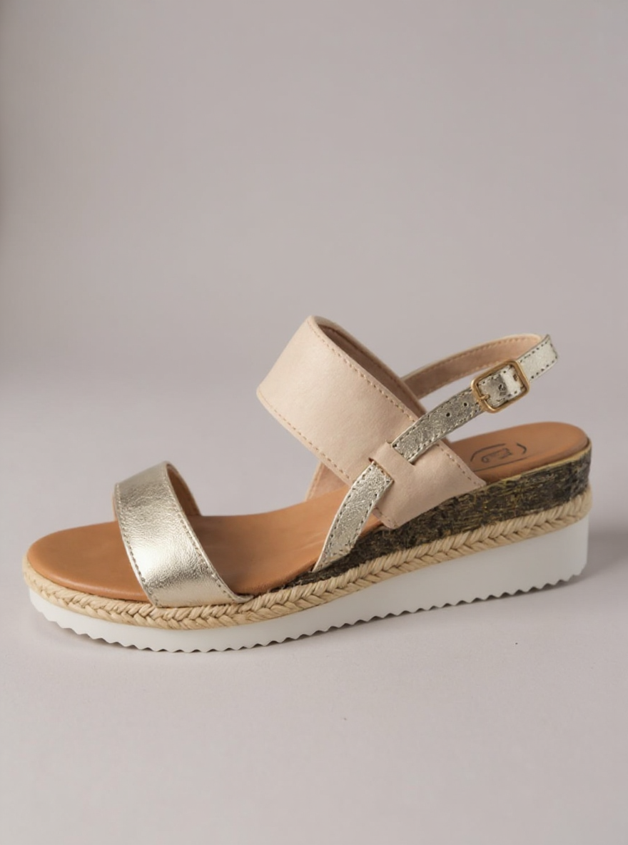 Boho Sandalen met sleehak beige gold