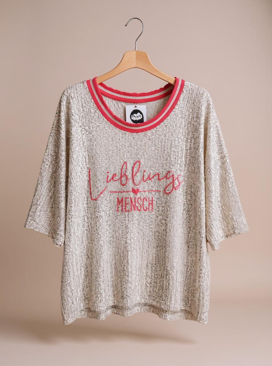 Liebling Sequin wit/zilver neon pink tshirt One size draagbaar tot 44