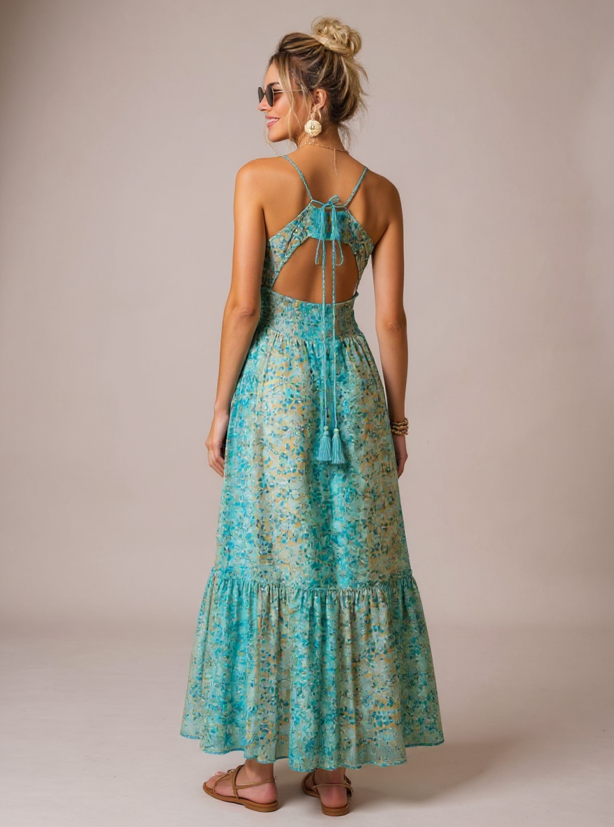 Boho maxi jurk Bibi aqua one size (past tot 42/44)
