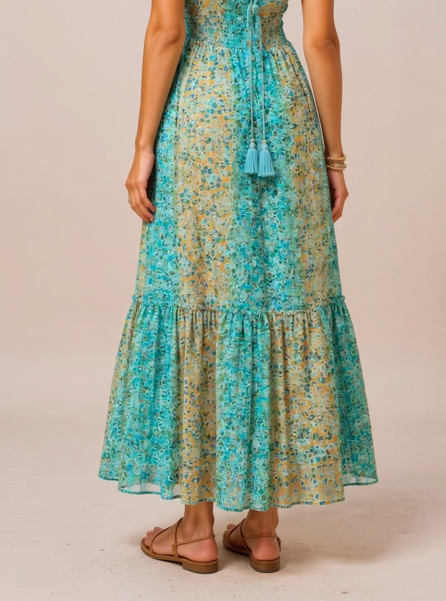 Boho maxi jurk Bibi aqua one size (past tot 42/44)