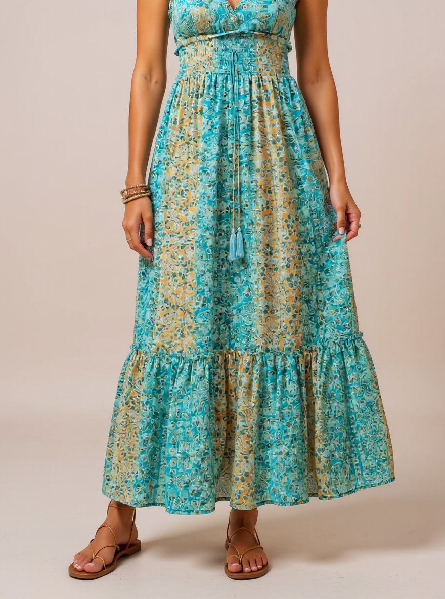Boho maxi jurk Bibi aqua one size (past tot 42/44)
