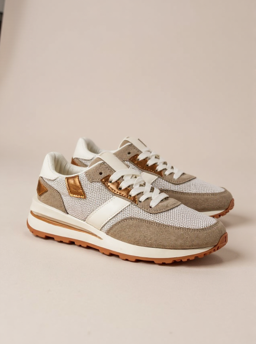 Beige oranje Sneakers