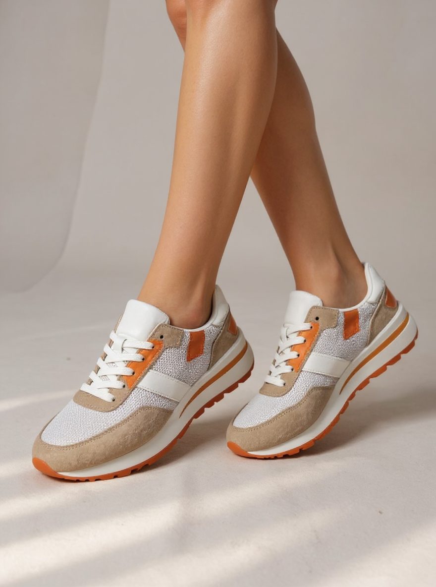 Beige oranje Sneakers