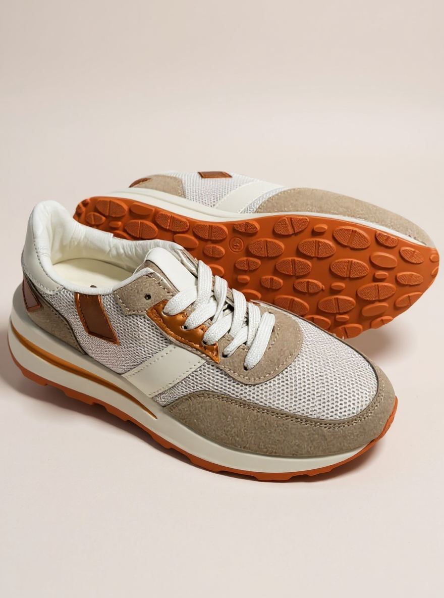 Beige oranje Sneakers