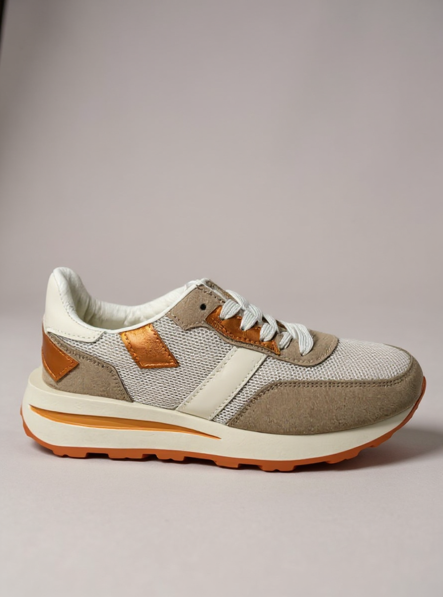 Beige oranje Sneakers