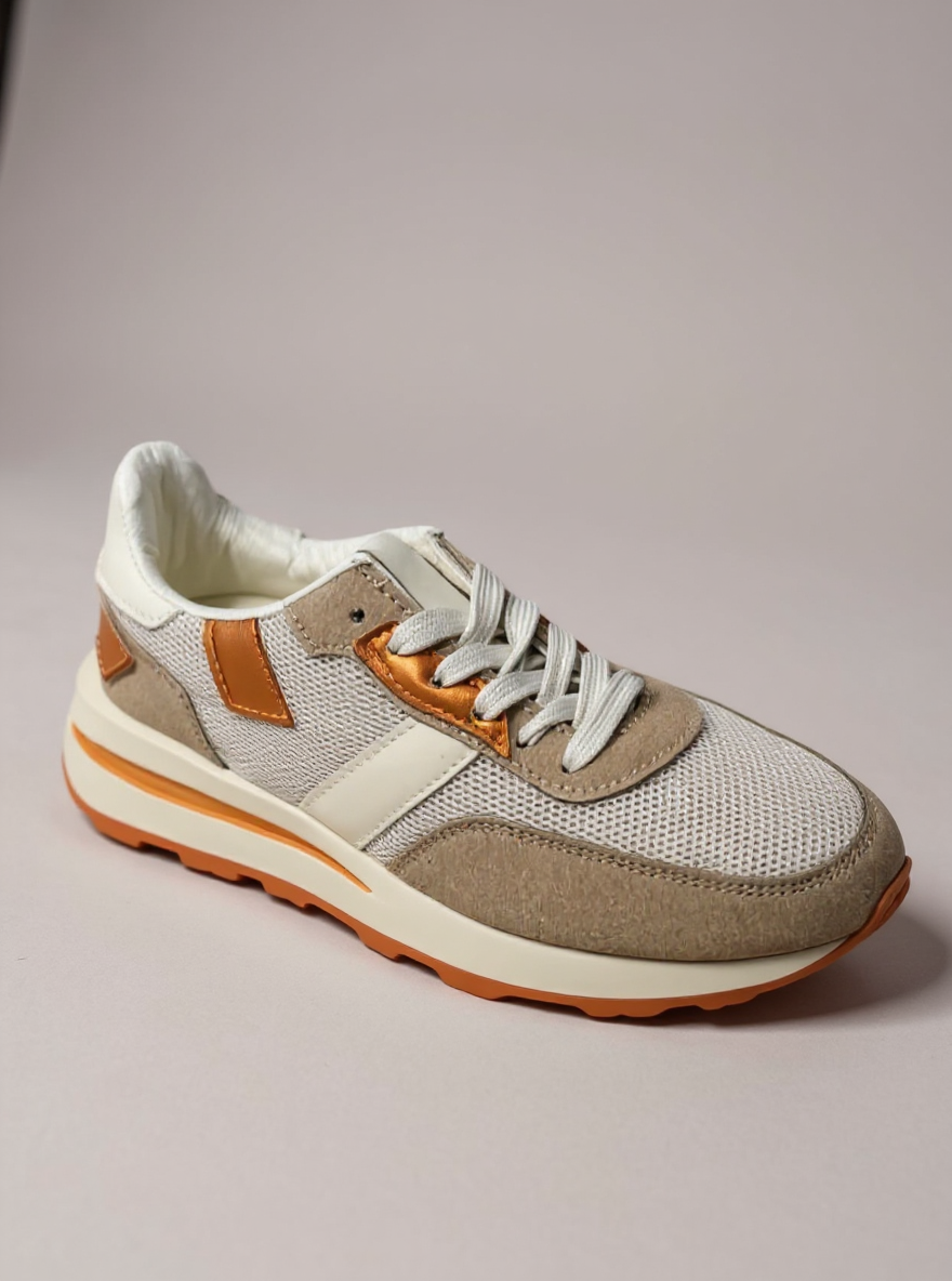Beige oranje Sneakers