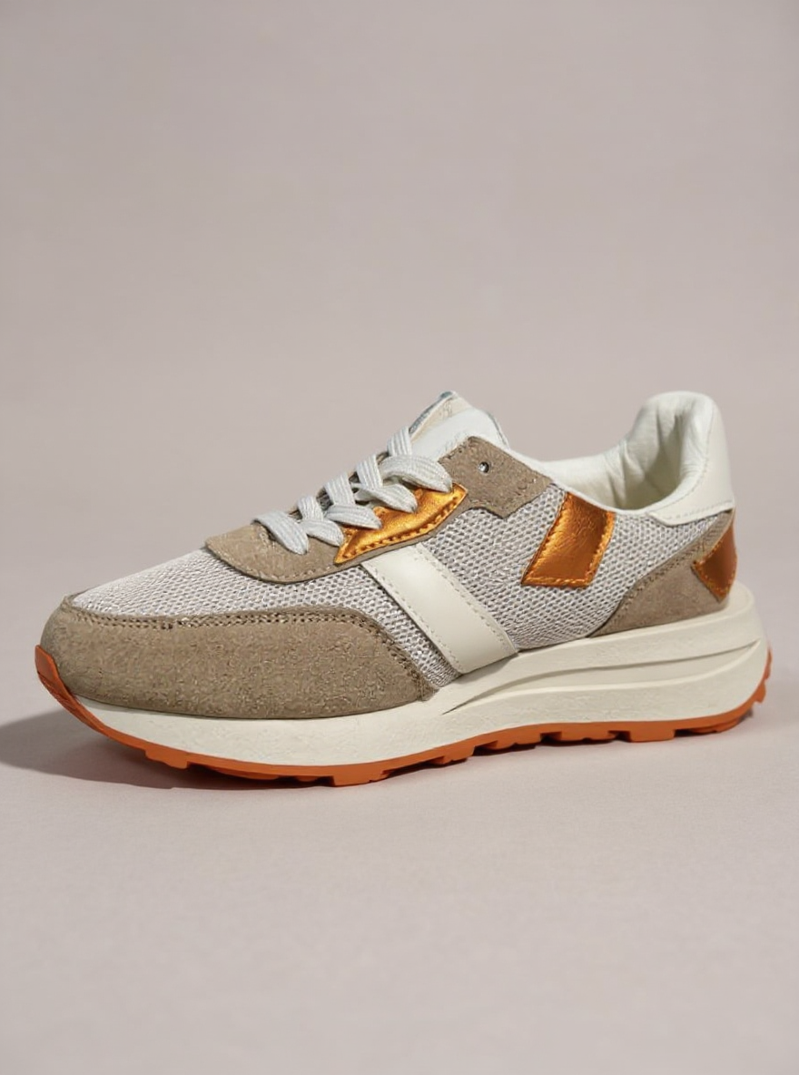 Beige oranje Sneakers