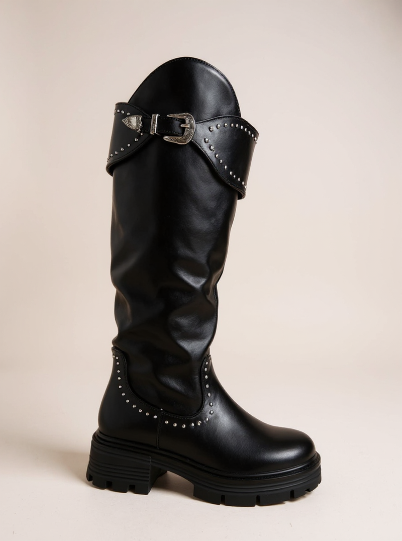 Stoere hoge Bikerboots met brede band
