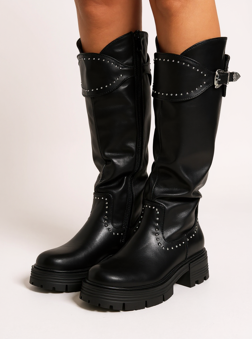 Stoere hoge Bikerboots met brede band