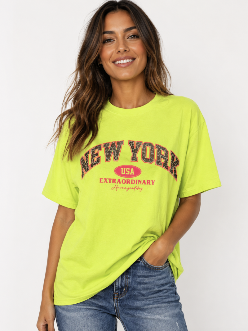 Tshirt neon Xtra ordinary Neon Geel neon roze letters OS draagbaar tot mt 42/44